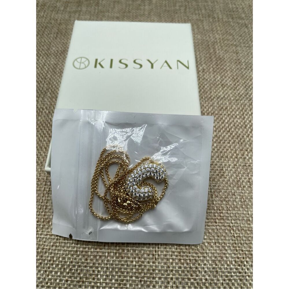 KissYan Bubble C Letter Necklace, 14K Gold Plated Balloon Initial Pendant Box Ch